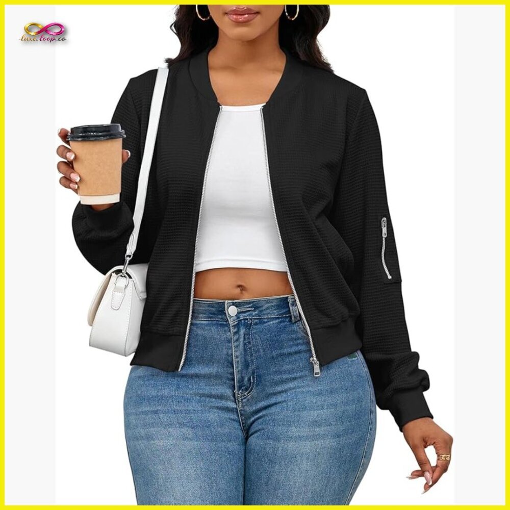 Oversized Zip Up Sweatshirt Jacket Casual Comfy Long Sleeve with Pockets